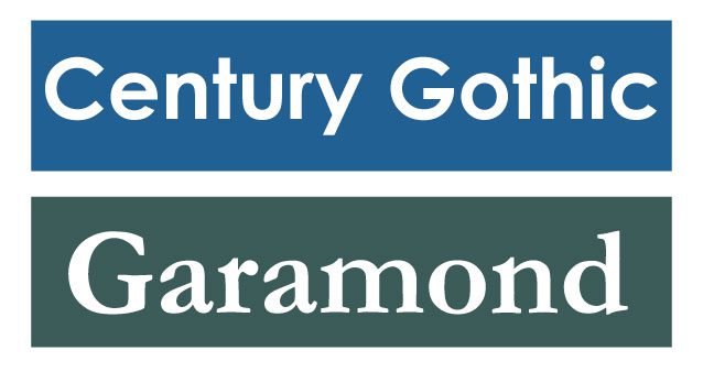 Century Gothic and Garamond fonts