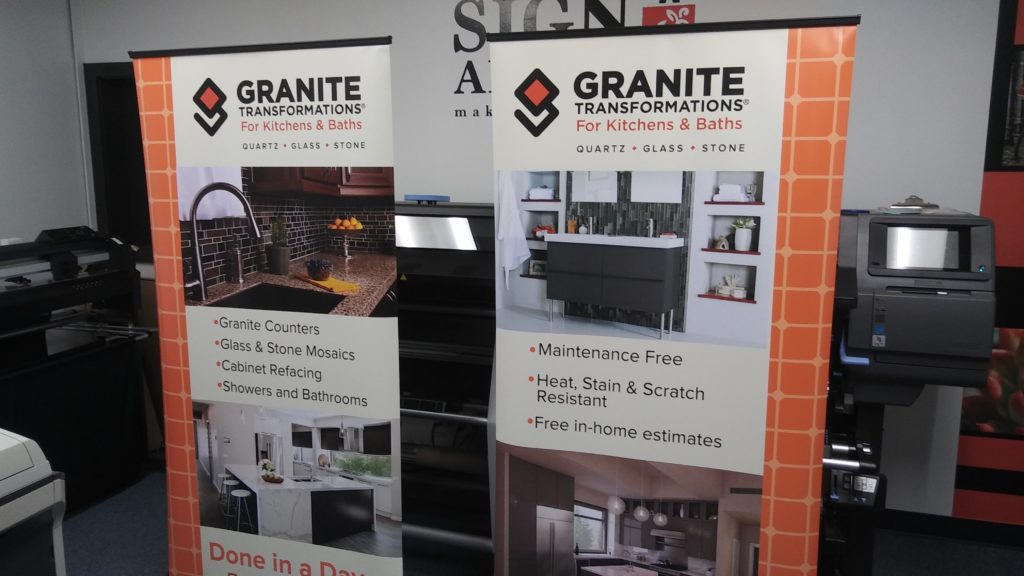 Pop up banner stands with Granite Transformations brand