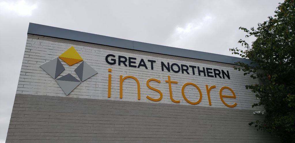 Great Northern Instore acrylic dimensional letters on a brick building