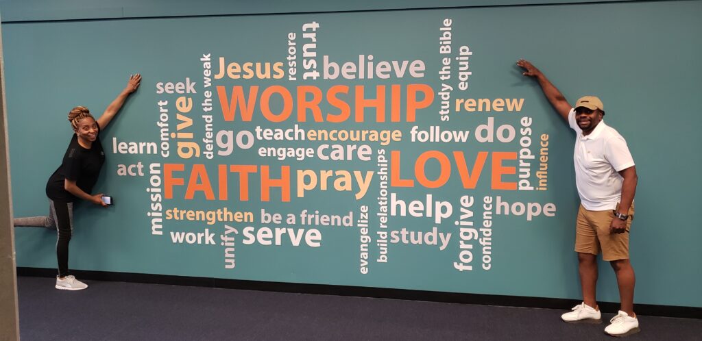 Large wall graphic in church sanctuary